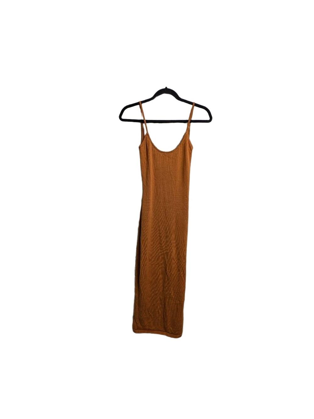 Weekend Stories Brown Rust Spaghetti Straps Open Back Tie Bodycon Midi Dress XS